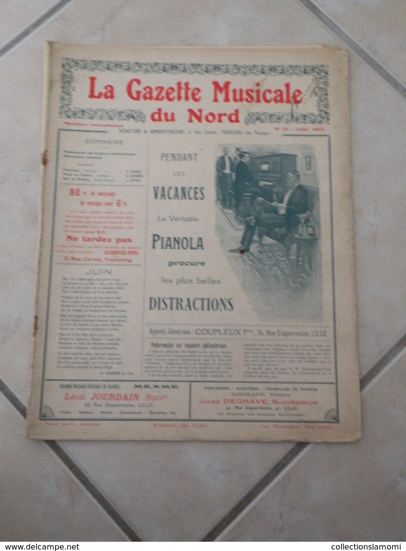 La Gazette Musical Du Nord -(Pizzicati, Pour Un Baiser & Sur Le Rhône) - Partition (Piano) Juillet 1923 - Instruments à Clavier