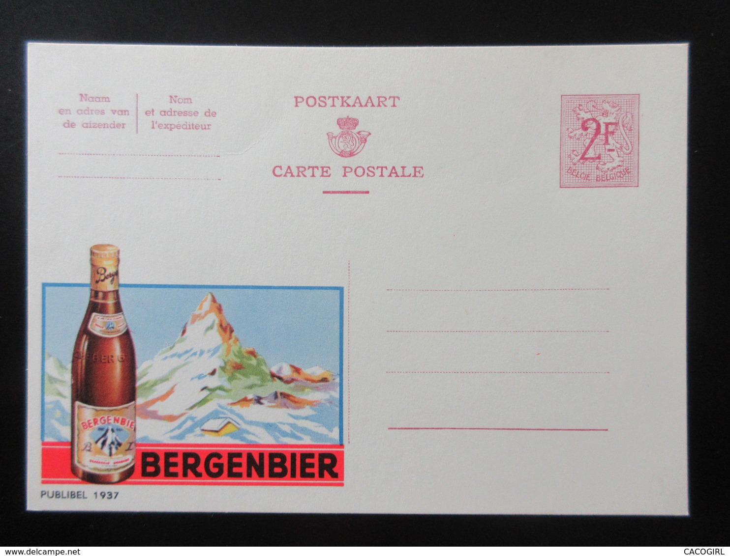 ENTIER CP PUBLIBEL 1937 . BERGENBIER  . NEUF - Publibels