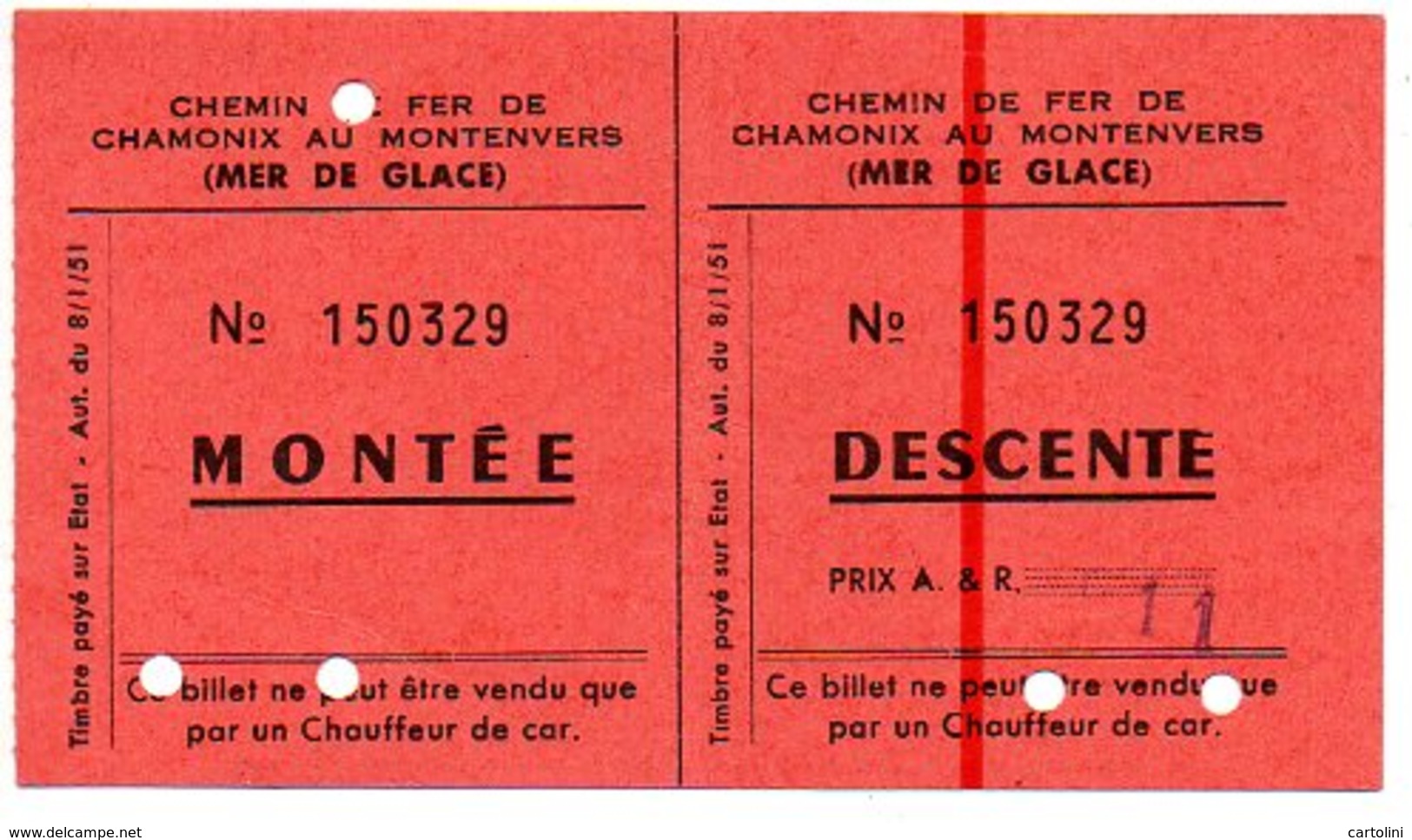 Ticket Train TMB Chemin De Fer Biljet Billet  Mer De Glace Depart  Gare De Montenvers à Chamonix - Ferrovie