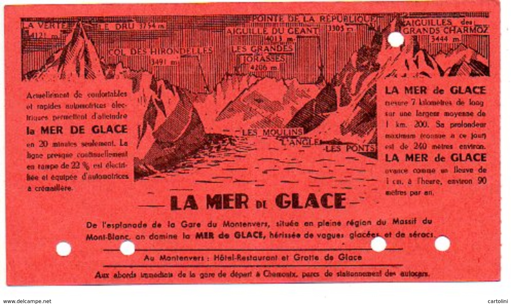 Ticket Train TMB Chemin De Fer Biljet Billet  Mer De Glace Depart  Gare De Montenvers à Chamonix - Eisenbahnverkehr