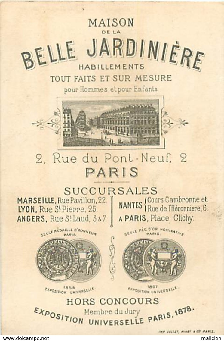 - Chromos- Ref-chA285- Maison De La Belle Jardinière / L Emploi Des Pourboires - Fond Doré - Lith. Vallet-minot & Cie- - Autres & Non Classés