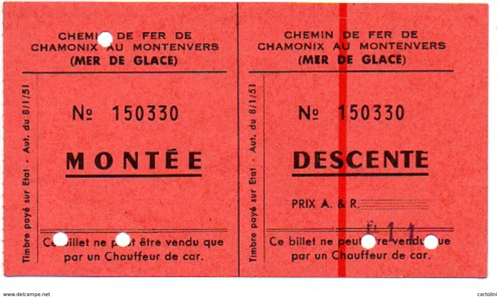 Ticket Chemin De Fer Biljet Billet  Mer De Glace Depart  Gare De Montenvers à Chamonix - Altri & Non Classificati