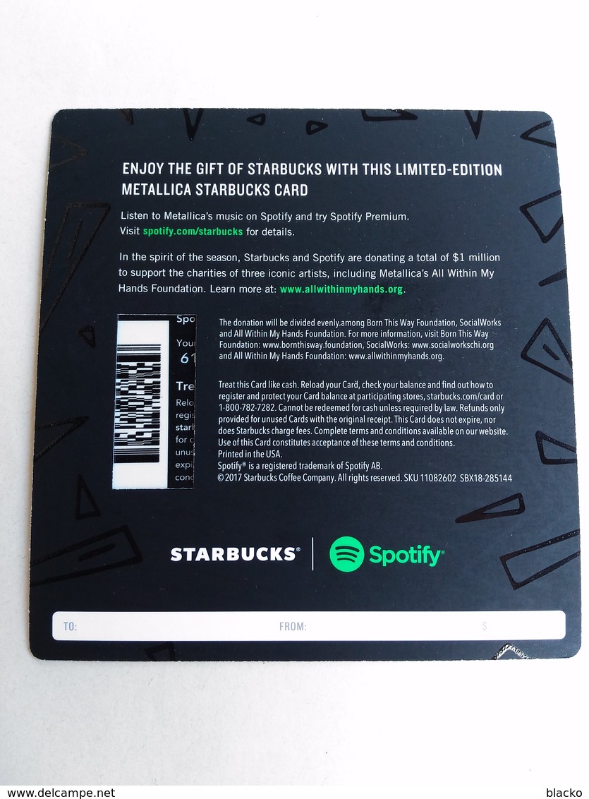 Starbucks - USA - 2017 - CN 6146 Metallica - Gift Cards