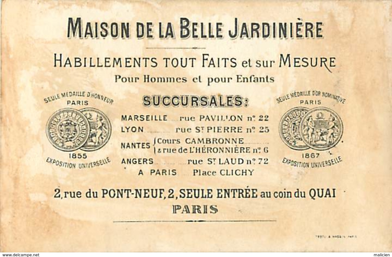 - Chromos-ref-chA275- Maison De La Belle Jardinière / On Appelle ça Un Usé -  Fond Doré - Lith. Testu Et Massin - - Autres & Non Classés