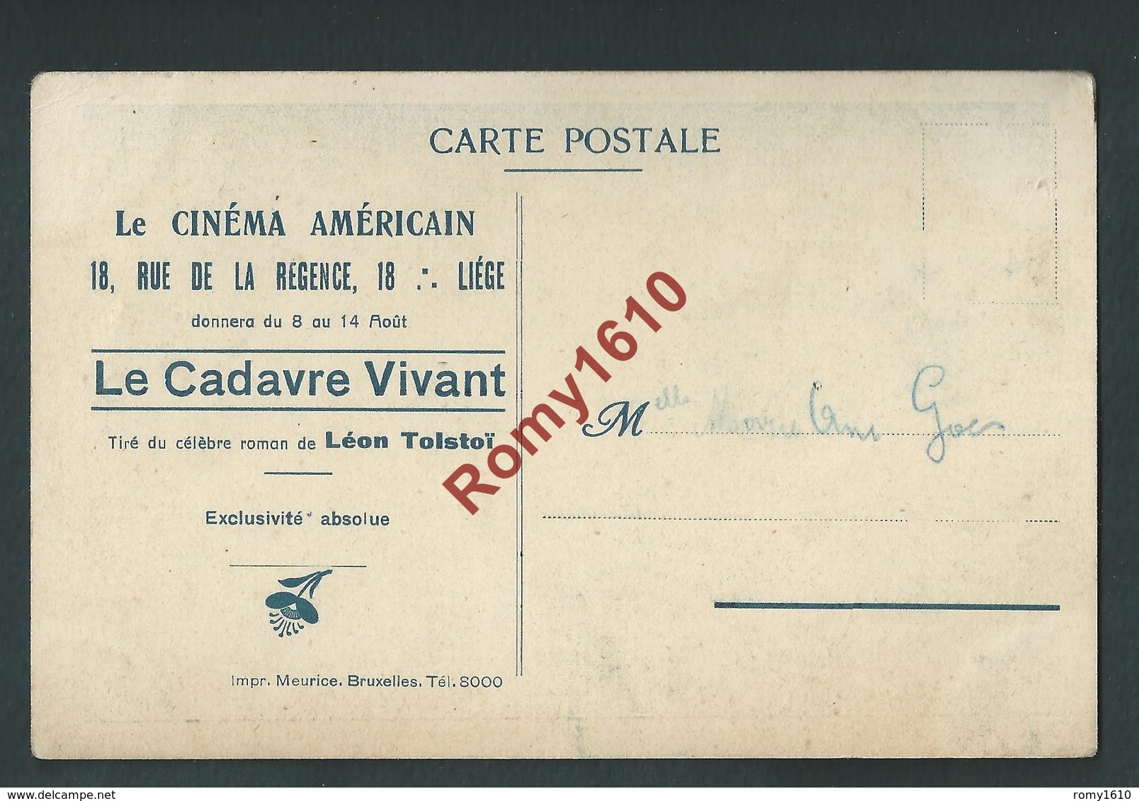 Liège "Le Cinéma Américain" 18, Rue De La Régence. "Le Cadavre Vivant"  2 Scans. - Liege