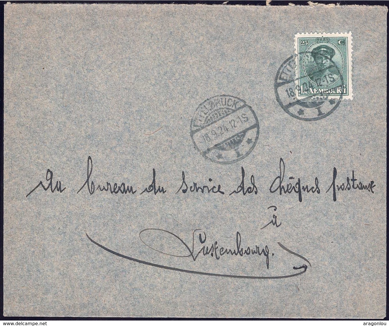 Lettre: Au Bureau Des Ch. Postaux à Lux, Cachet Ettelbruck 18.9.1924, Michel:128, Verso: Gemeinde-Einnahme Ettelbruck - Covers & Documents