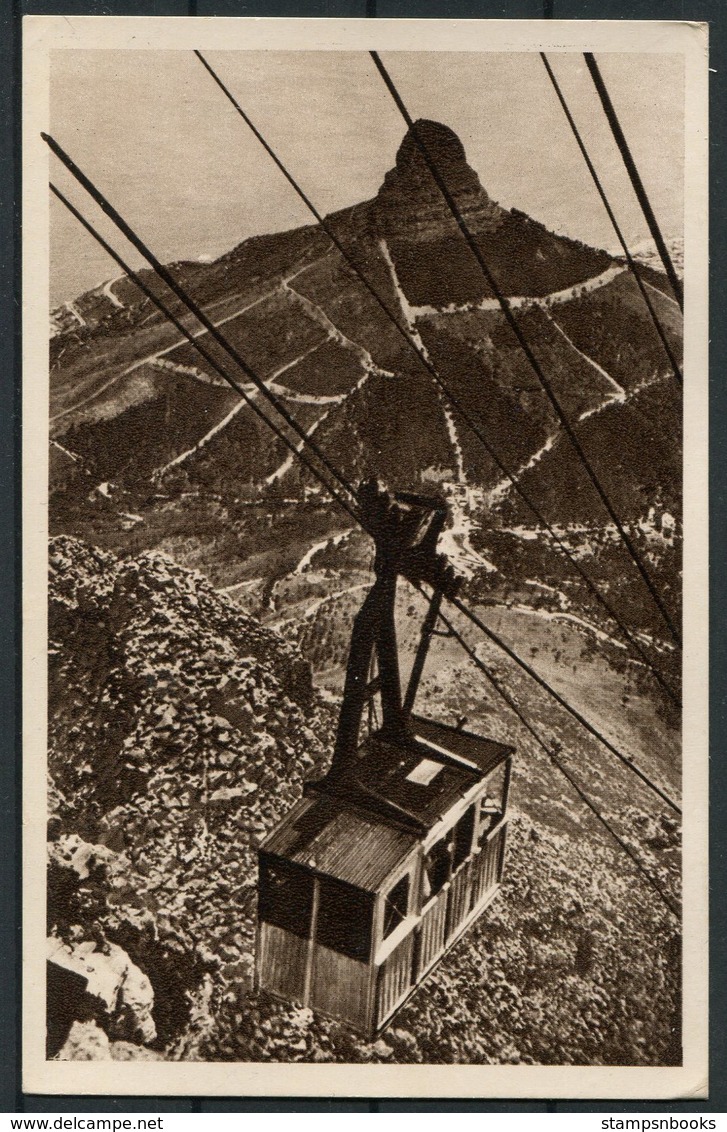 1946 South Africa Table Mountain Cable Car Postcard. Table Mountain - Salisbury, Southern Rhodesia - Aéreo