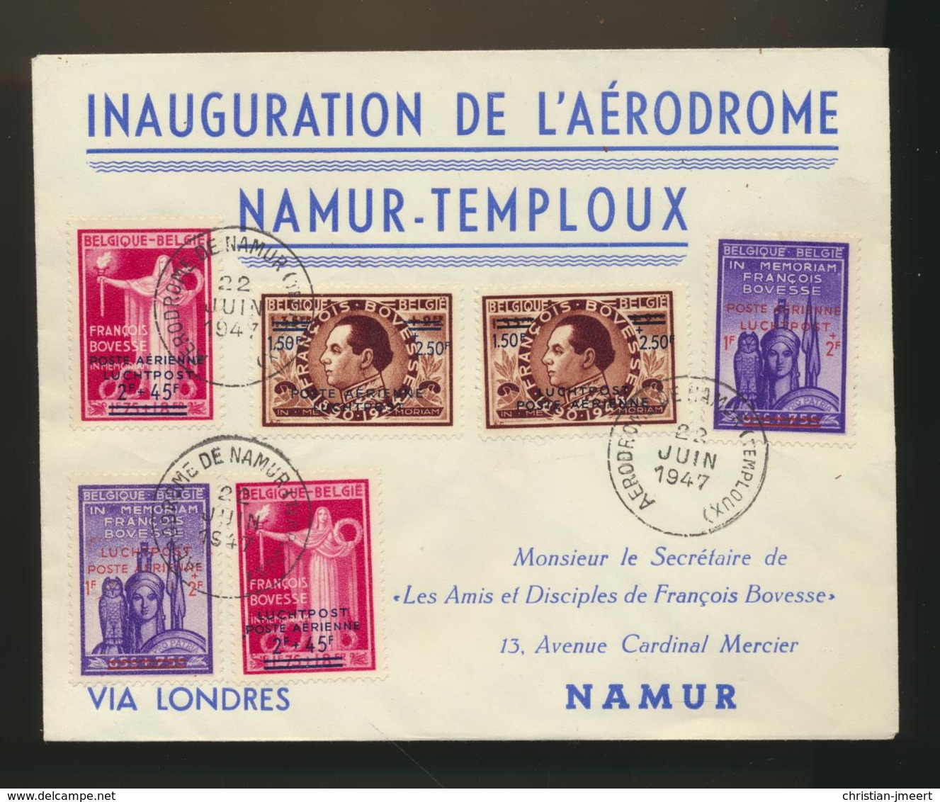 Inauguration De L'aérodrome Namur-Temploux Via Londres 22 Juin 1947 - Other & Unclassified