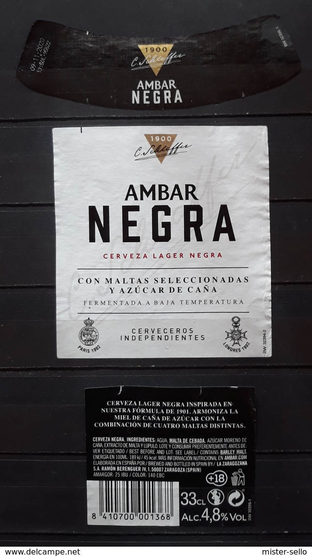 JUEGO DE 3 ETIQUETAS CERVEZA AMBAR NEGRA - LA ZARAGOZANA - ESPAÑA. - Birra