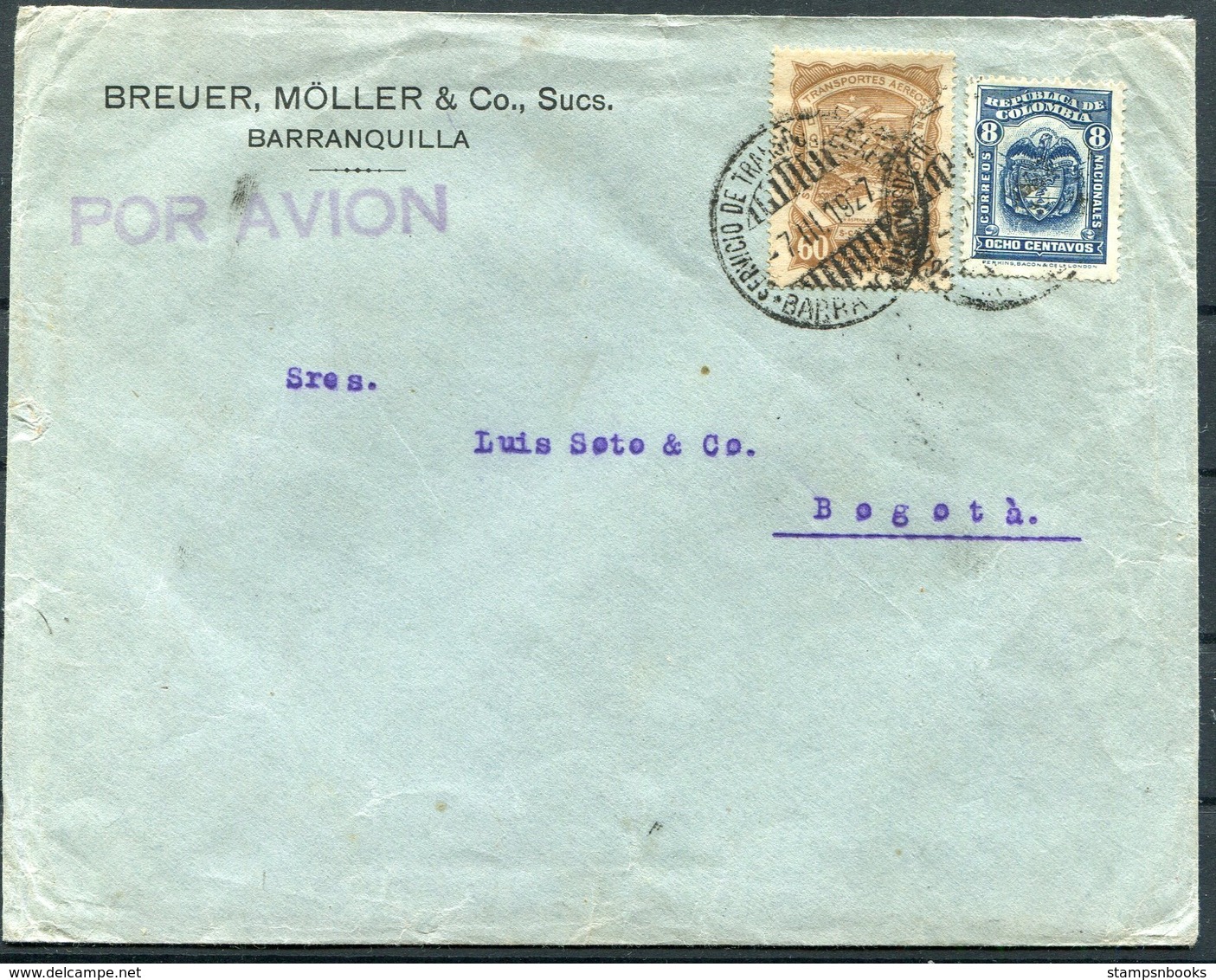 1927 Colombia Breuer, Moller & Co. Barranquilla SCADTA  Airmail Cover - Bogota - Colombia