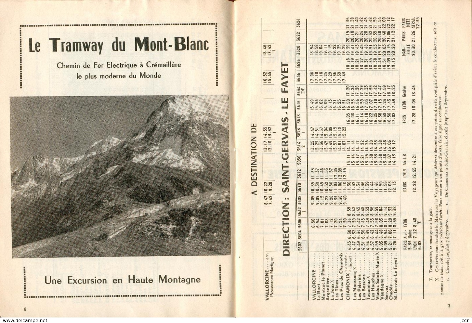 Ligne Electrique De Saint-Gervais-Les-Bains-Le Fayet à Chamonix Et à Vallorcine/Horaire 1958/Excursions Chemin De Fer - Chemin De Fer & Tramway