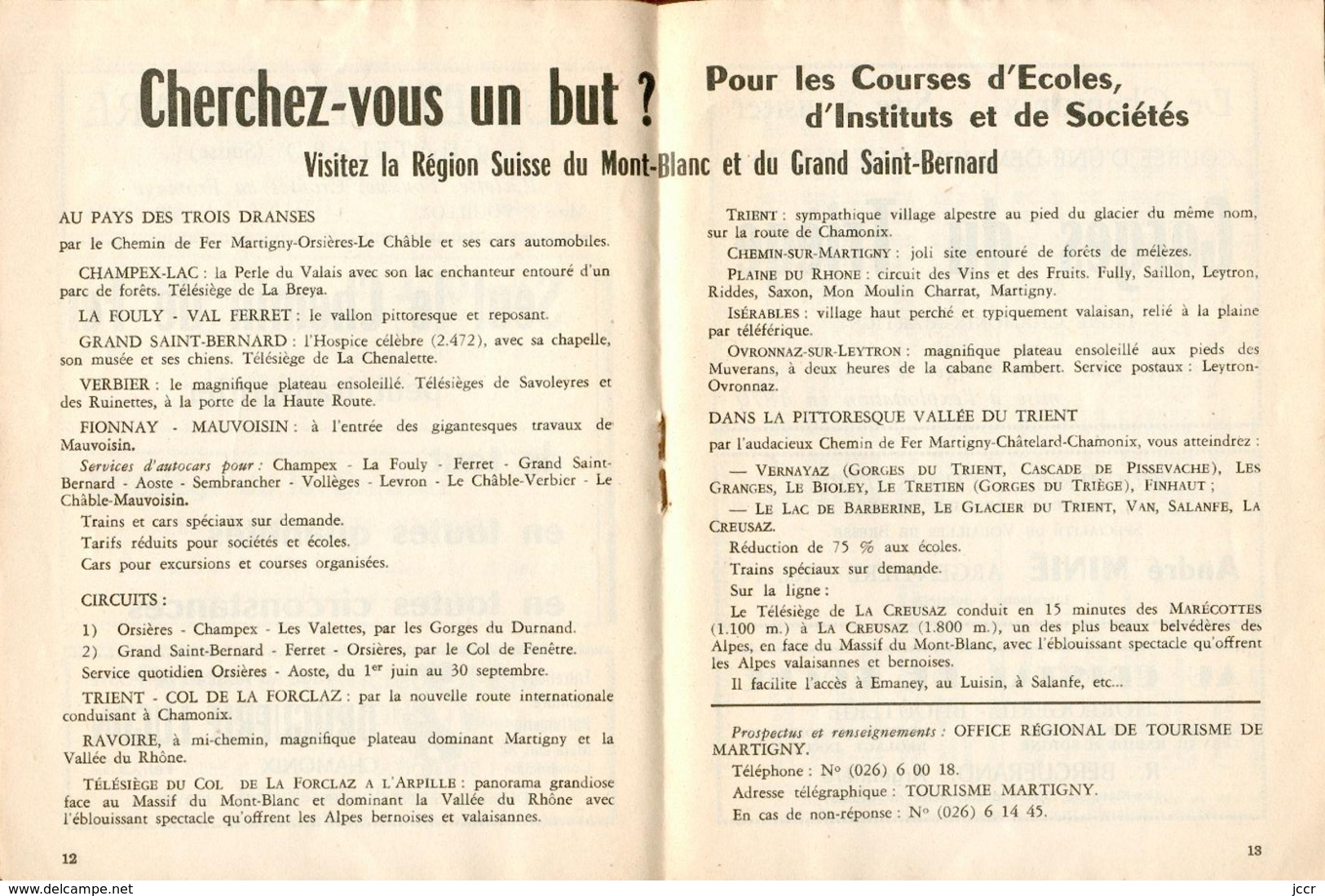 Ligne Electrique de Saint-Gervais-Les-Bains-Le Fayet à Chamonix et à Vallorcine/Horaire 1958/Excursions Chemin de Fer