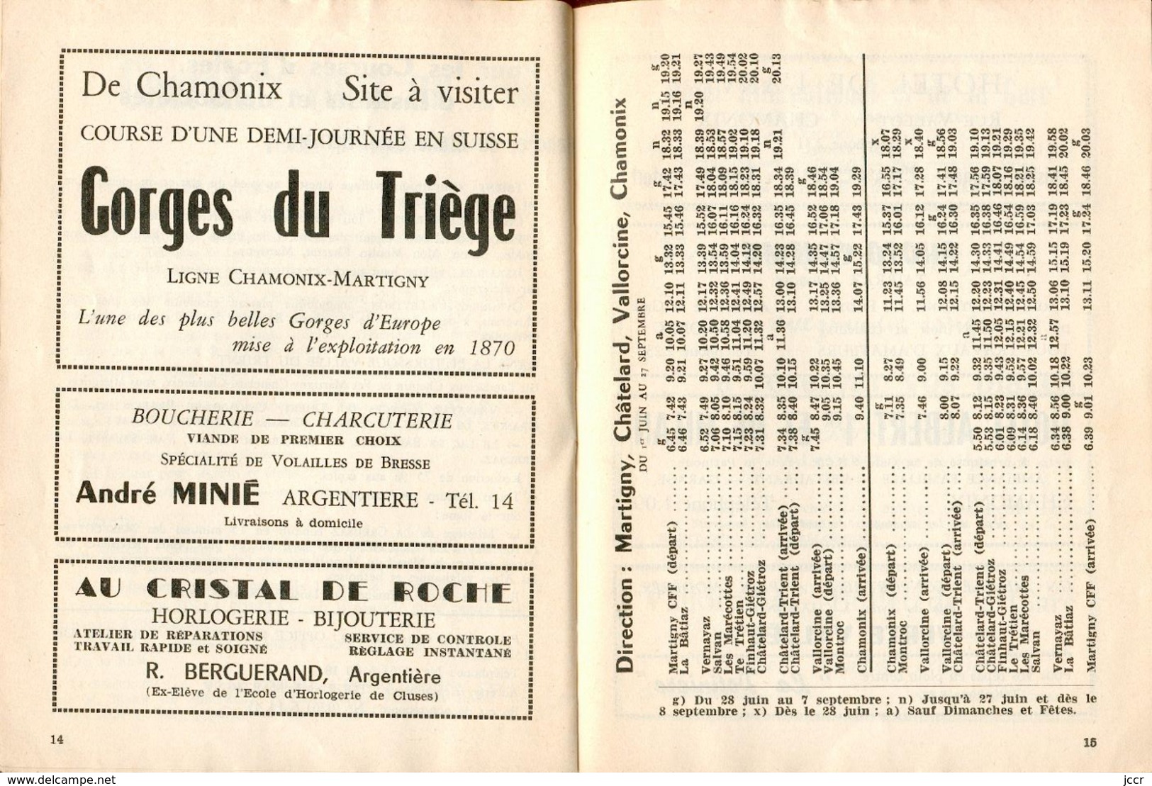 Ligne Electrique de Saint-Gervais-Les-Bains-Le Fayet à Chamonix et à Vallorcine/Horaire 1958/Excursions Chemin de Fer