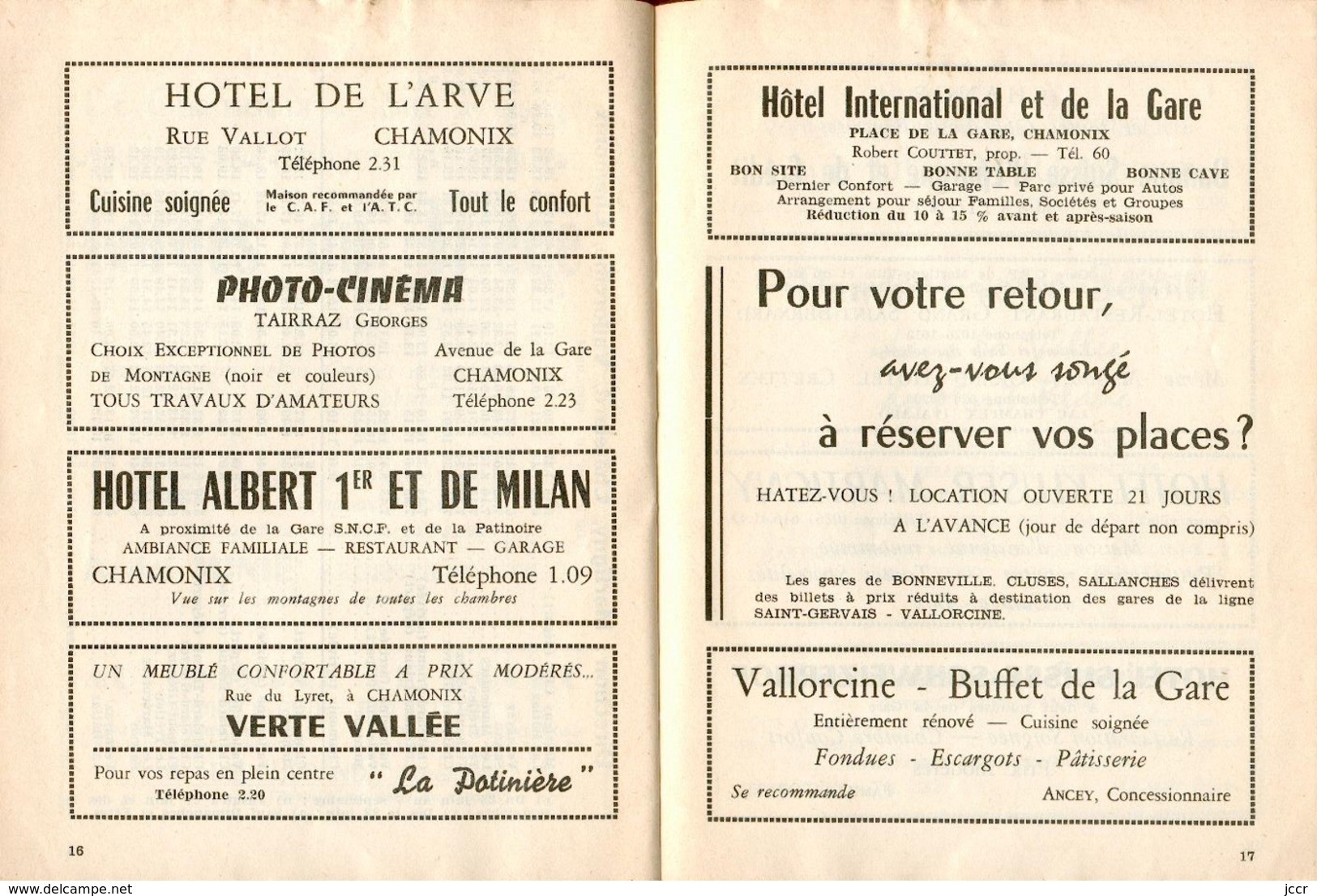 Ligne Electrique de Saint-Gervais-Les-Bains-Le Fayet à Chamonix et à Vallorcine/Horaire 1958/Excursions Chemin de Fer