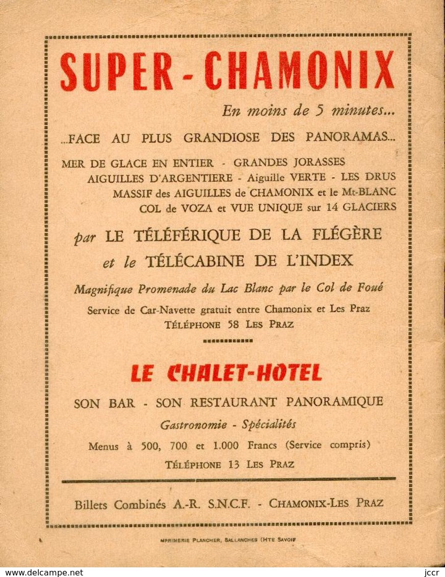 Ligne Electrique de Saint-Gervais-Les-Bains-Le Fayet à Chamonix et à Vallorcine/Horaire 1958/Excursions Chemin de Fer