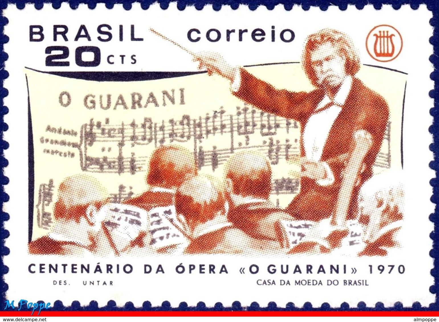 Ref. BR-1155 BRAZIL 1970 MUSIC, OPERATES 'O GUARANI',, CENTENARY, THEATRE, MI# 1249, MNH 1V Sc# 1155 - Neufs