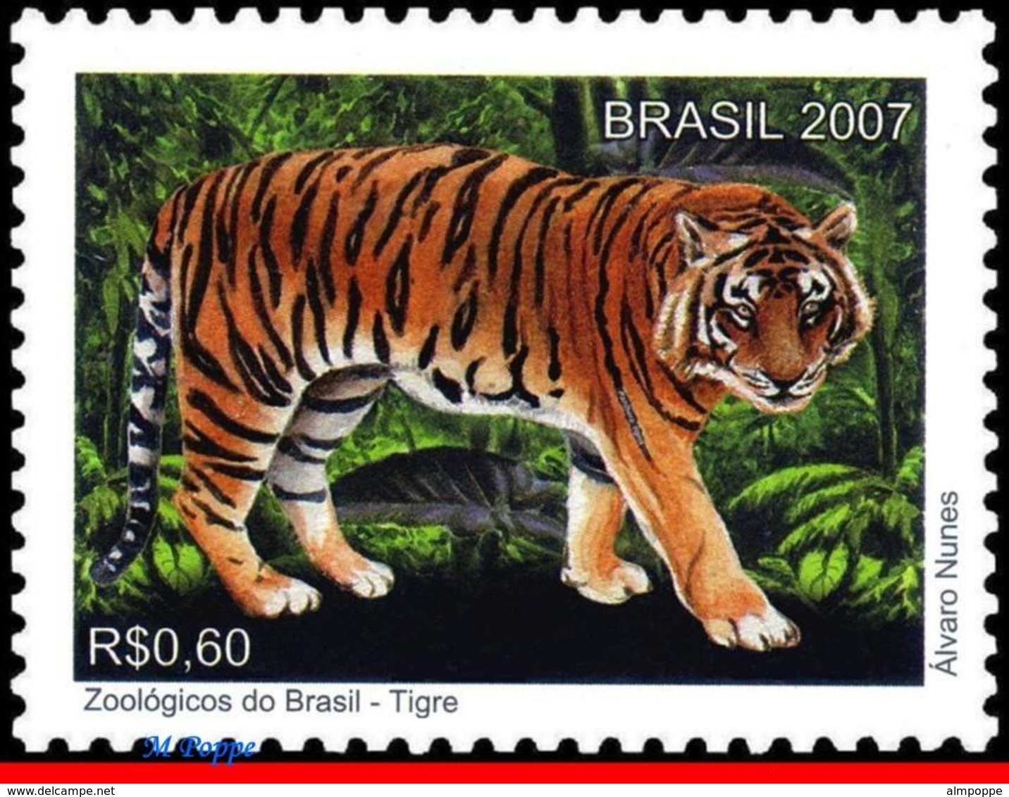 Ref. BR-3029B BRAZIL 2007 ANIMALS, FAUNA, ZOO, OUNCE,, MNH 1V Sc# 3029B - Raubkatzen