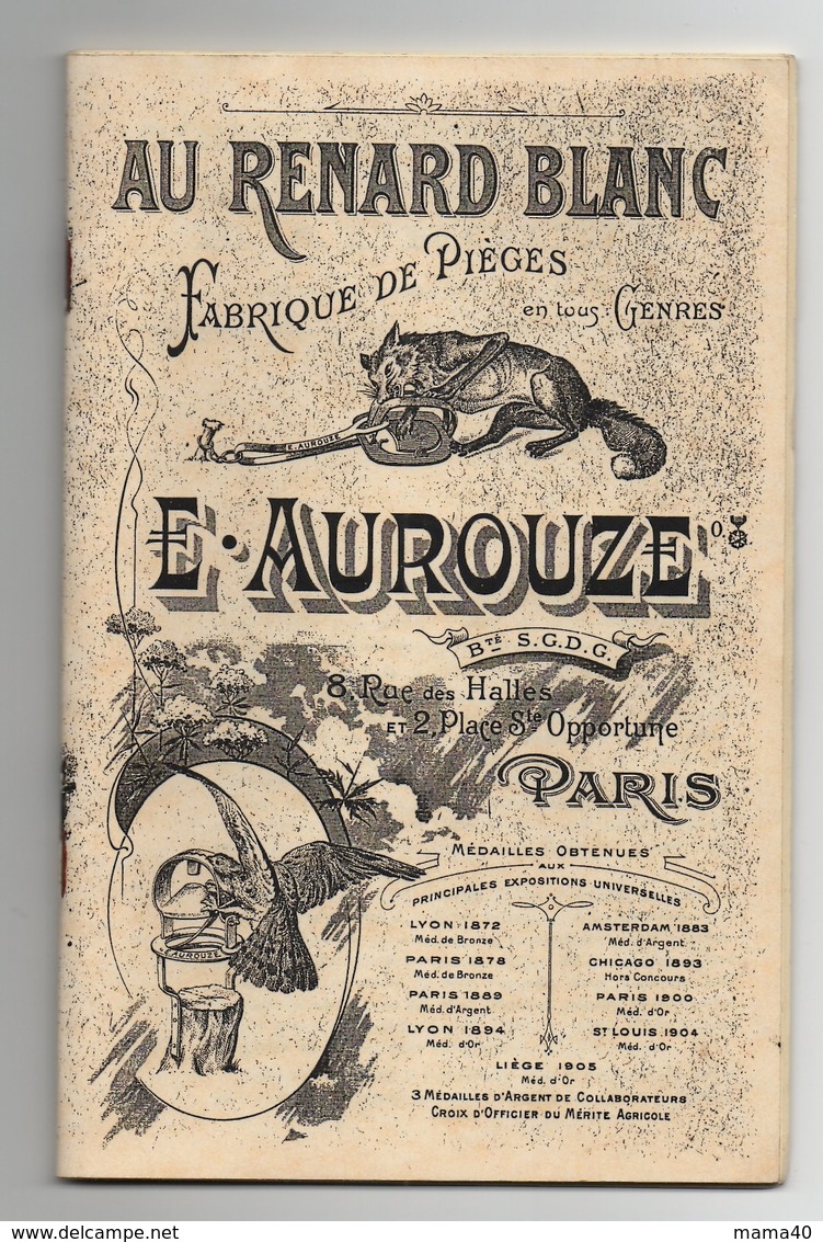 CATALOGUE - FABRIQUE DE PIEGES EN TOUS GENRES - E. AUROUZE - PARIS - AU RENARD BLANC - Chasse/Pêche