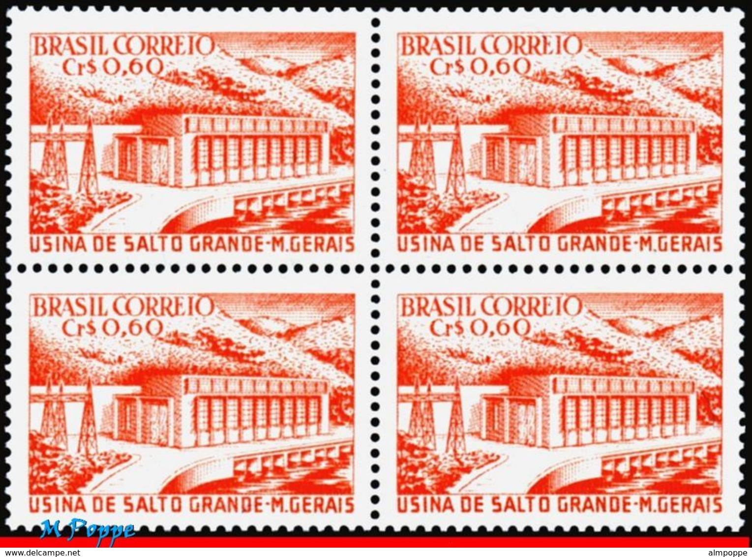 Ref. BR-832-Q BRAZIL 1956 ELECTRICITY, HYDROELECTRIC DAM, SALTO, GRANDE, MG, MNH 4V Sc# 832 - Ongebruikt