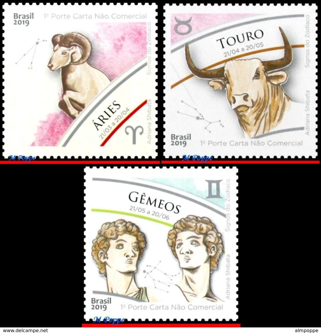 Ref. BR-V2019-SIGN BRAZIL 2019 ASTROLOGY, ZODIAC SIGNS, ARIES, TAURUS GEMINI, SET MNH 3V - Unused Stamps