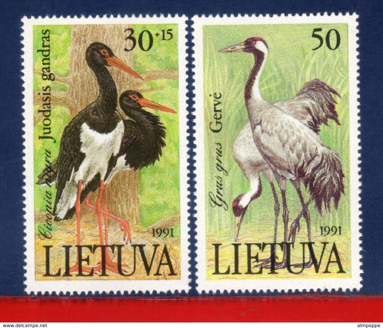 Ref. LT-403-04 LITHUANIA 1991 - FAUNA, NATURE,, MI# 489-490, SET MNH, BIRDS 2V Sc# 403-404 - Lituanie