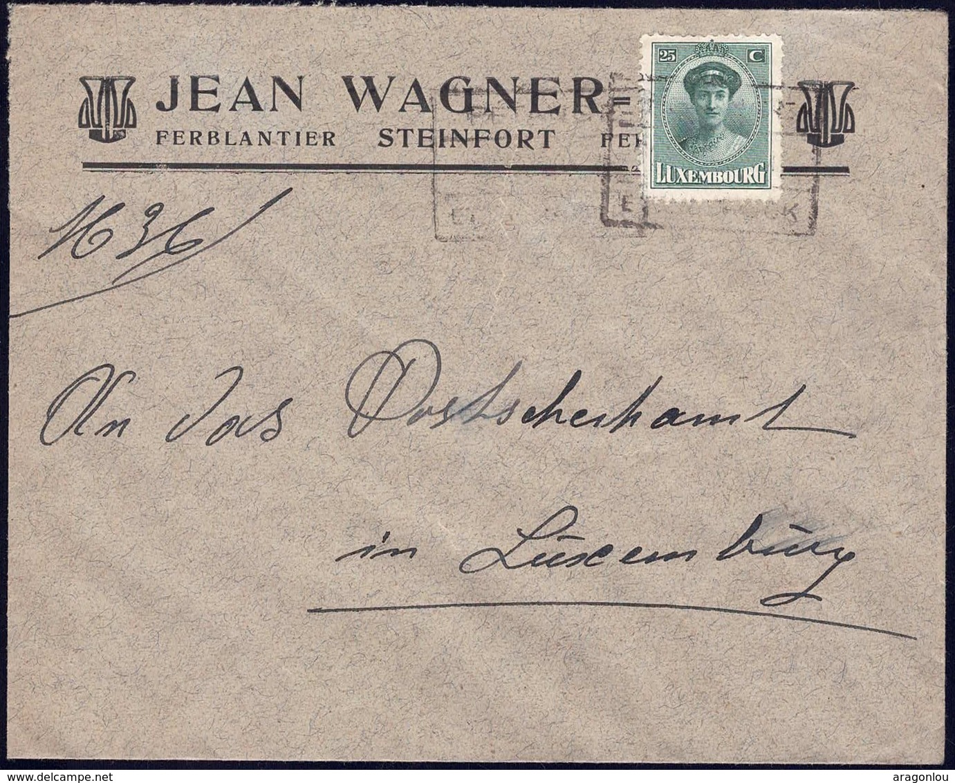 Lettre: Jean Wagner Ferblantier Steinfort, Cachet Ambulant  Pétange-Ettelbruck 20.2.1924, Michel: 128 - Lettres & Documents