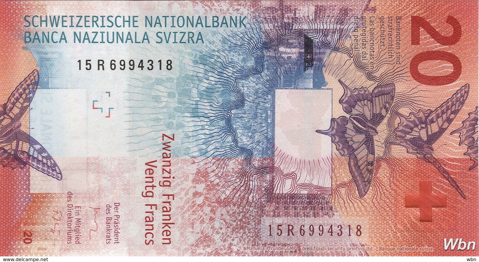 Suisse 20 Francs (P76) 2015c (Pref: R) -UNC- - Suisse