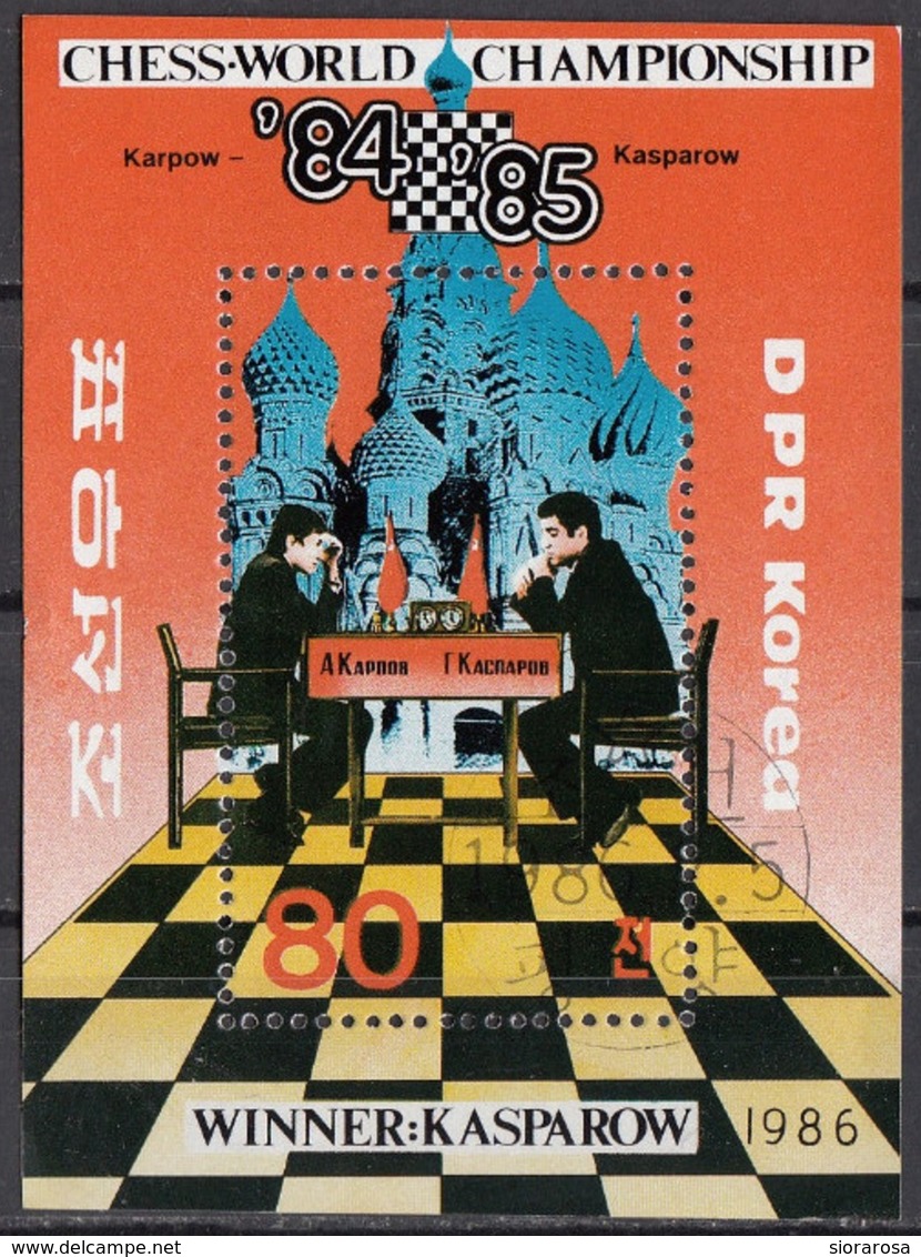 DPR Korea 1986 Sc. 2549 Scacchi World Chess Championship, Moscow Sfida Karpov Kasparov CTO - Corea Del Nord