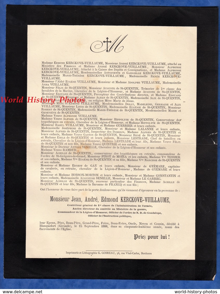 Document Ancien De 1888 - BLANQUEFORT ( Gironde ) - Jean André Edmond KERCKOVE VUILLAUME - Historical Documents