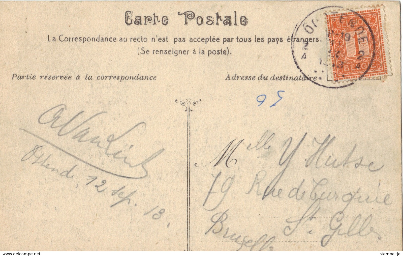 OSTENDE     L'heure Des Bains        ( 1ct  Orange Seule Sur Carte  )  ???? - Oostende