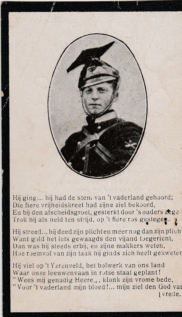 Mortuaire,Emiel Botterman,Aelter 1893,Soldaat Bij't 3e Regiment Lanciers, Verwond Aan Den Yzer,overleden Kales 18-5-1917 - Obituary Notices