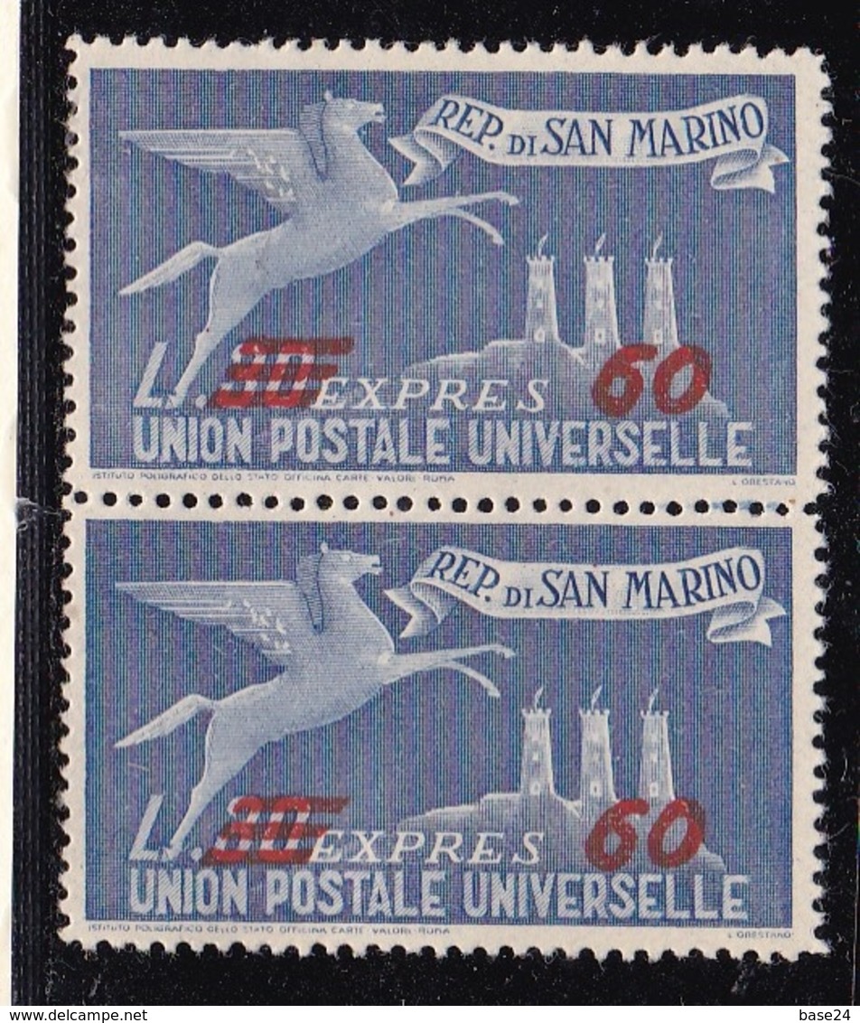 1947 San Marino Saint Marin ESPRESSO SOPRASTAMPATO 2 Valori 60L Su 30L (19) Coppia MNH** Express - Timbres Express