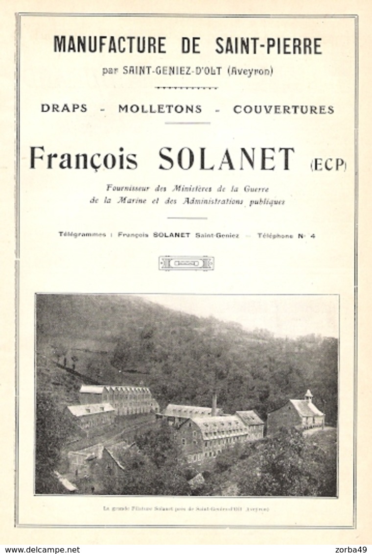 SAINT GENIEZ D' OLT Manufacture De St Pierre François Solanet  1922 - Unclassified