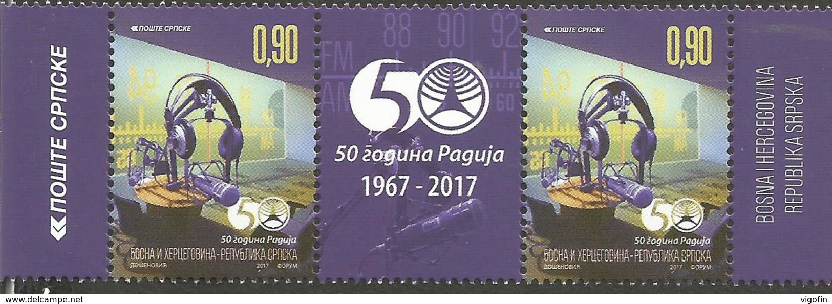 BHRS 2017-01 50A°RADIO, BOSNA AND HERZEGOVINA REPUBLIKA SRBSKA, 2 X 1v + Label, MNH - Bosnia And Herzegovina