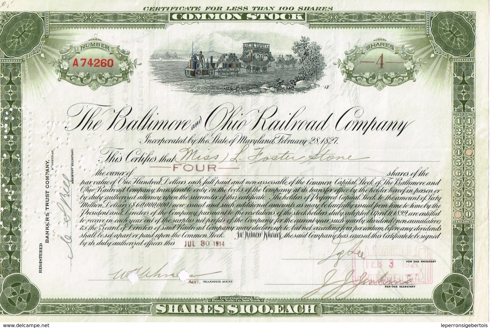 Titre Ancien - The Baltimore And Ohio Railroad Company -Titre De 1914 - - Chemin De Fer & Tramway