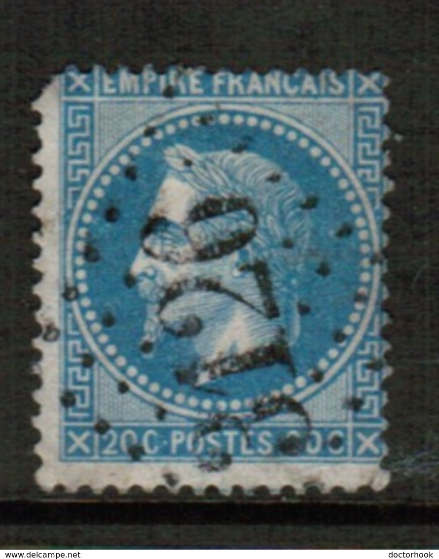 FRANCE  Scott # 33 F USED (Stamp Scan # 514) - 1863-1870 Napoleon III With Laurels