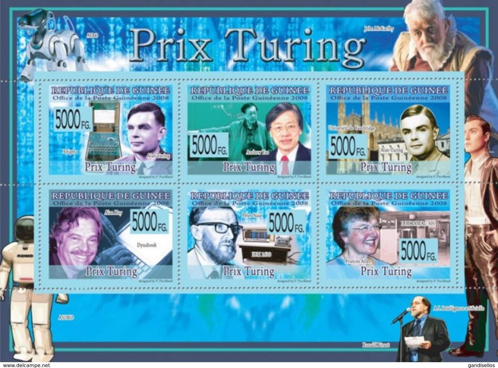 GUINEA 2008 SHEET PRIX TURING AWARDS ALAN TURING ANDREW YAO ENIGMA ALAN KAY PETER NAUR FRANCES ALLEN Gu0878 - Guinea (1958-...)