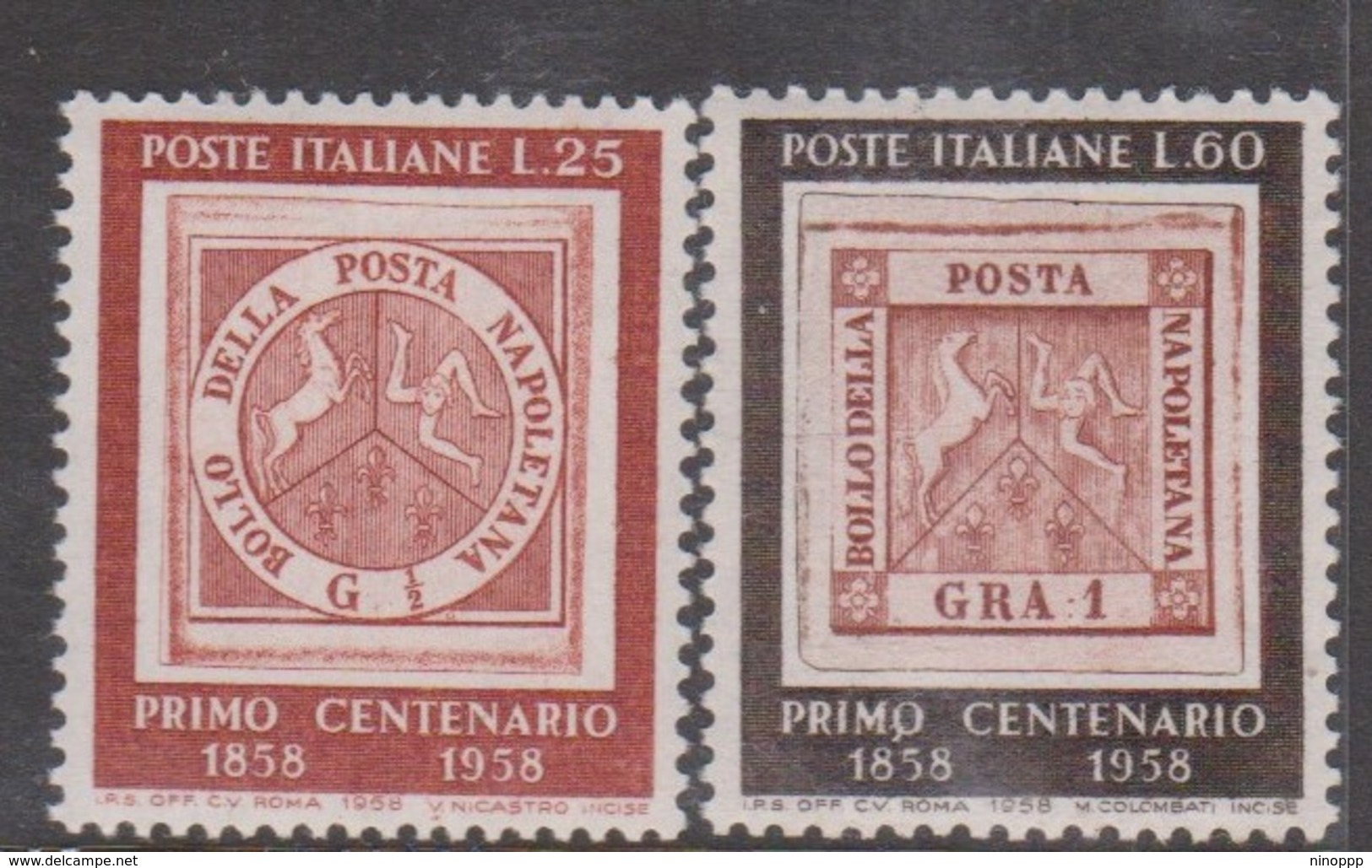 Italy Republic S 840-841 1958 Centenary Of First Naples Stamp,mint Never  Hinged - 1946-60: Mint/hinged