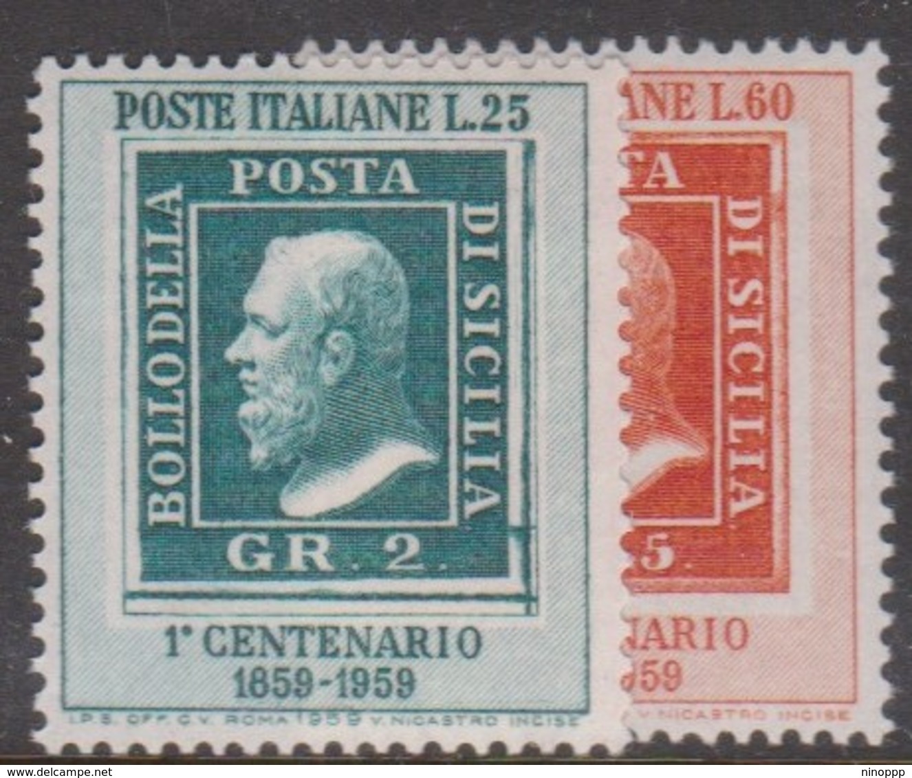 Italy Republic S 851-852 1959 Centenary First Stamp Of Sicily Mint Never  Hinged - 1946-60: Mint/hinged