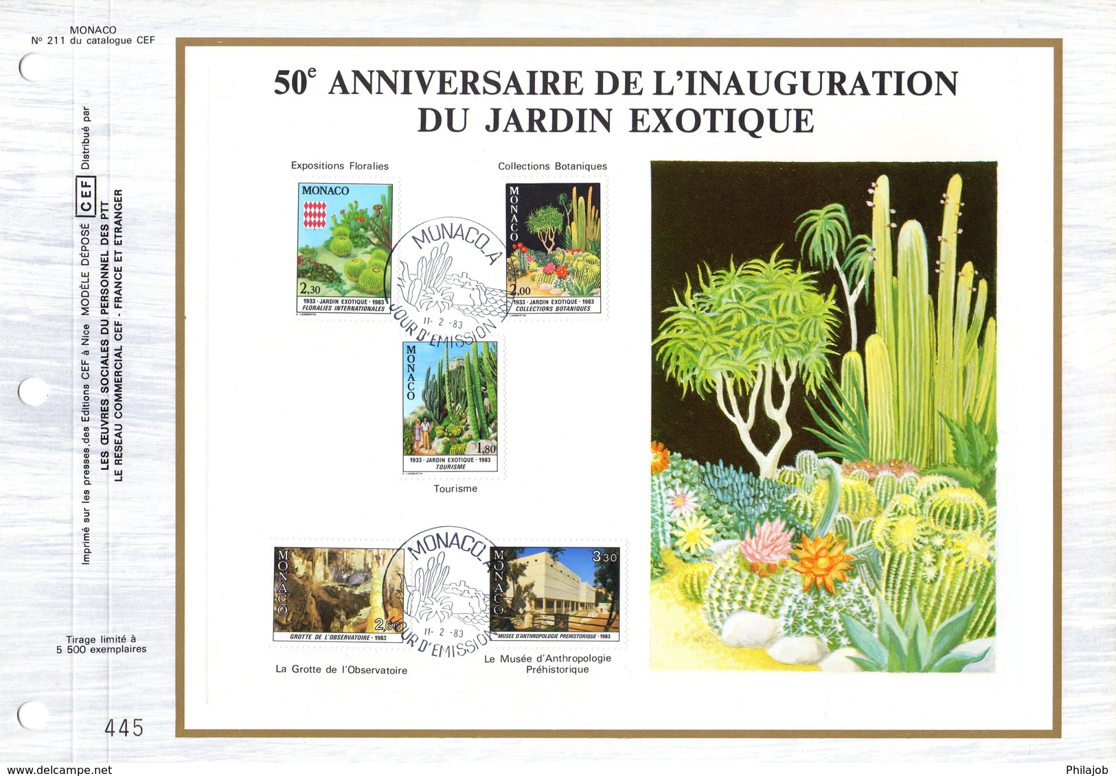 " 50 ANS DE L'INAUGURATION DU JARDIN EXOTIQUE " Sur Feuillet CEF 1er Jour N°té De 1983 De MONACO Parf. état FDC - Plantes Toxiques