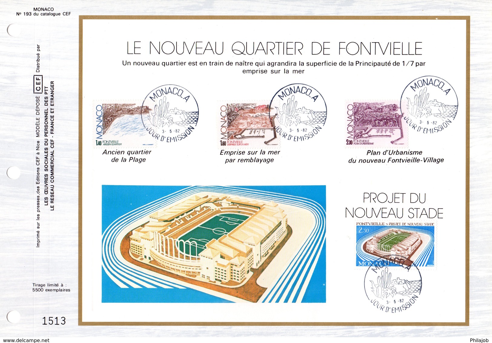 &#9917; " STADE LOUIS II / AS MONACO / FONTVIELLE " Sur Feuillet CEF 1er Jour N°té De 1982 De MONACO Parfait état FDC - Club Mitici