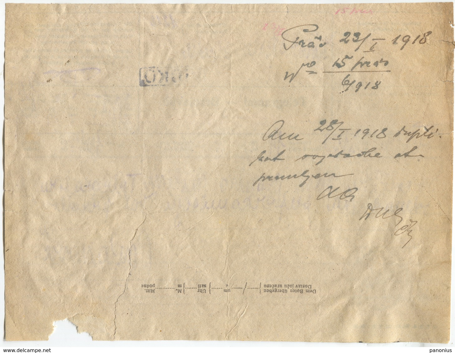 1918. AUSTRIA HUNGARY WW1, K.u.K. TELEGRAMM TELEGRAPH SEAL BRČKO BOSNIA AND HERZEGOVINA - Telegraphenmarken