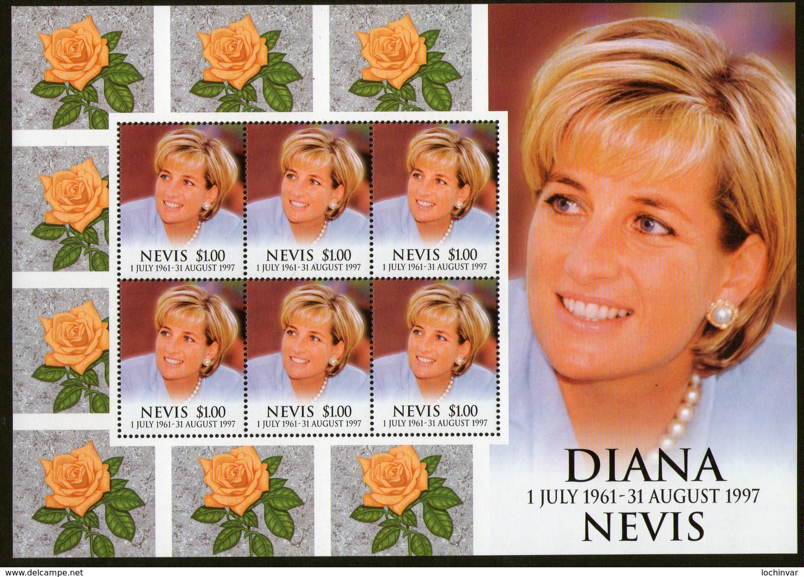 NEVIS, 1998 PRINCESS DIANA SHEETLET MNH - St.Kitts And Nevis ( 1983-...)