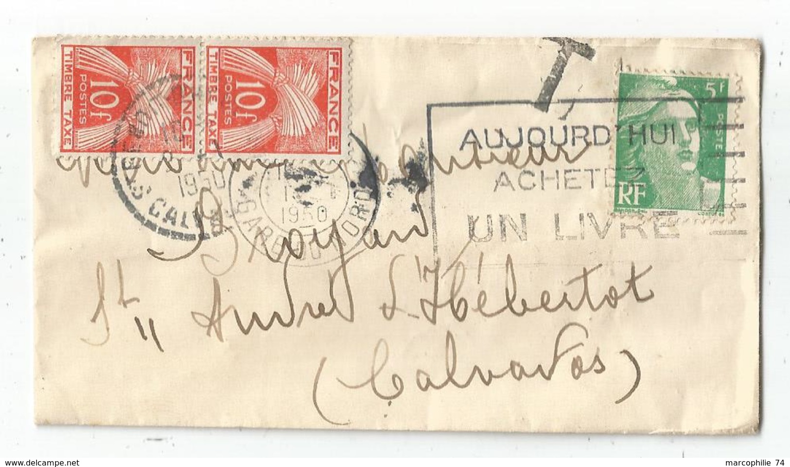 GANDON 5F N°809 SEUL MIGNONNETTE SMALL COVER PARIS 1950+ TAXE 10FR PAIRE CALVADOS - 1945-54 Marianne De Gandon