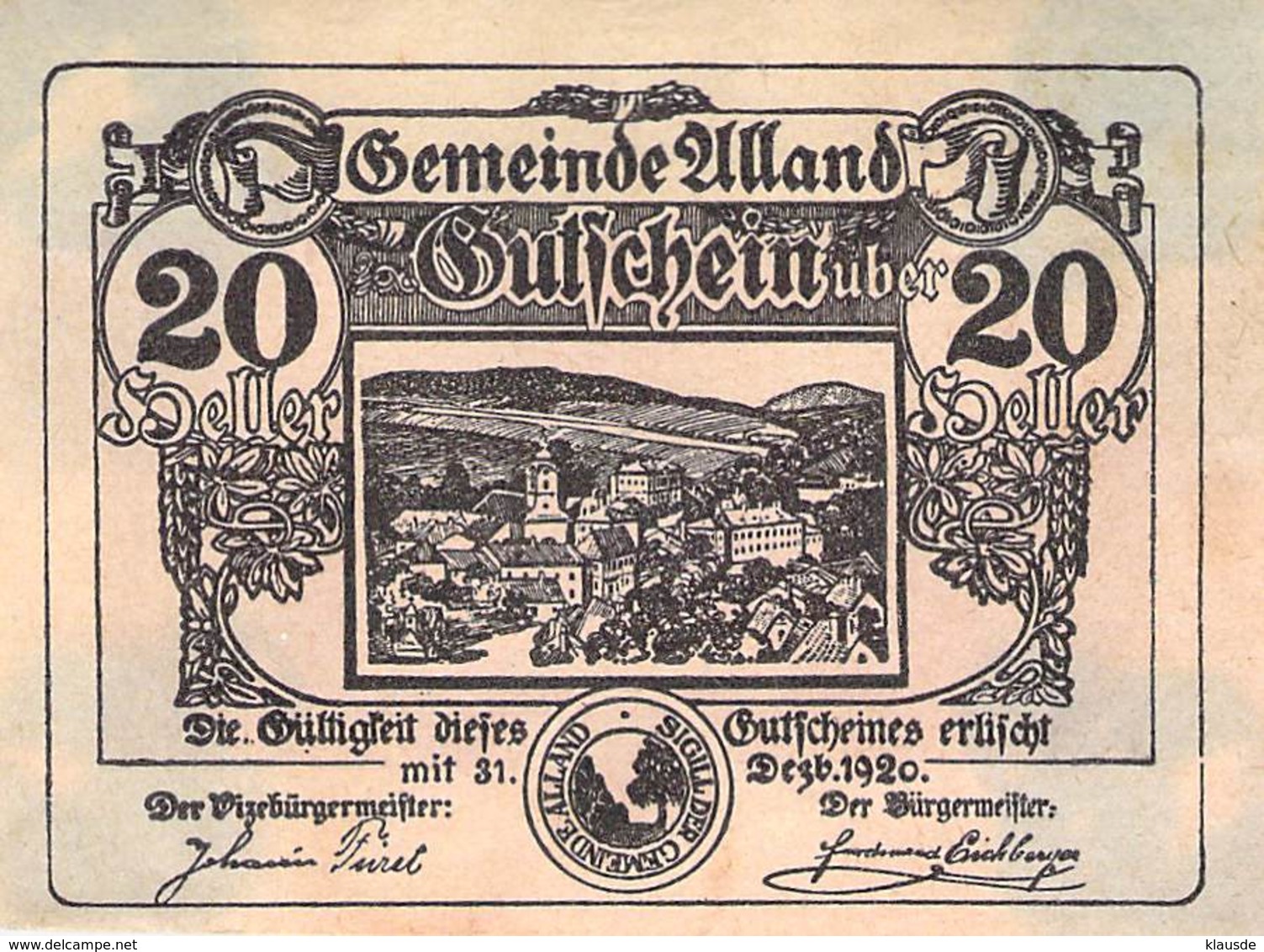 20 Hl. Notgeld Alland Österreich VF/F (III) - Oesterreich