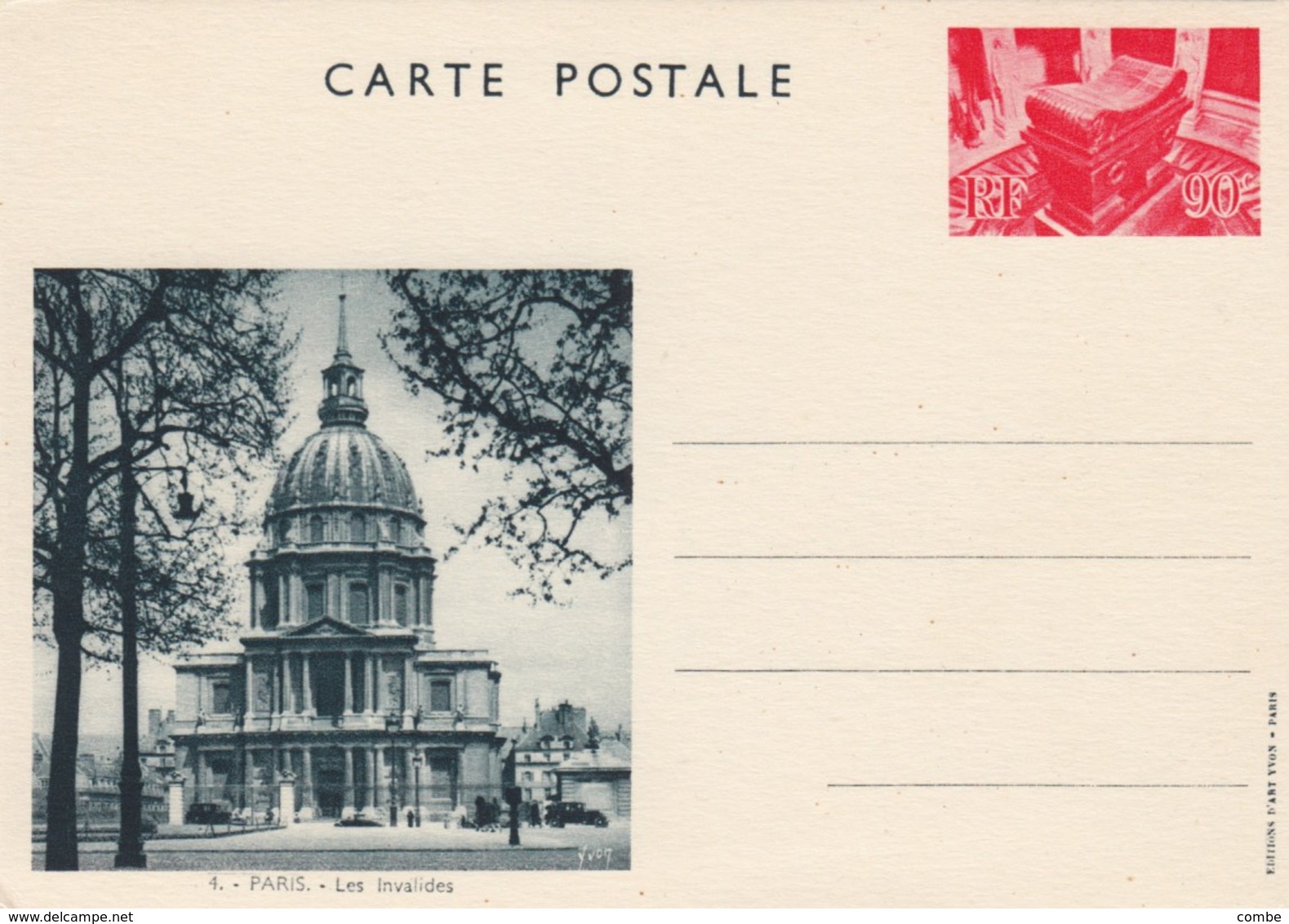 ENTIER. CARTE POSTALE. PARIS LES INVALIDES 90c - Bijgewerkte Postkaarten  (voor 1995)