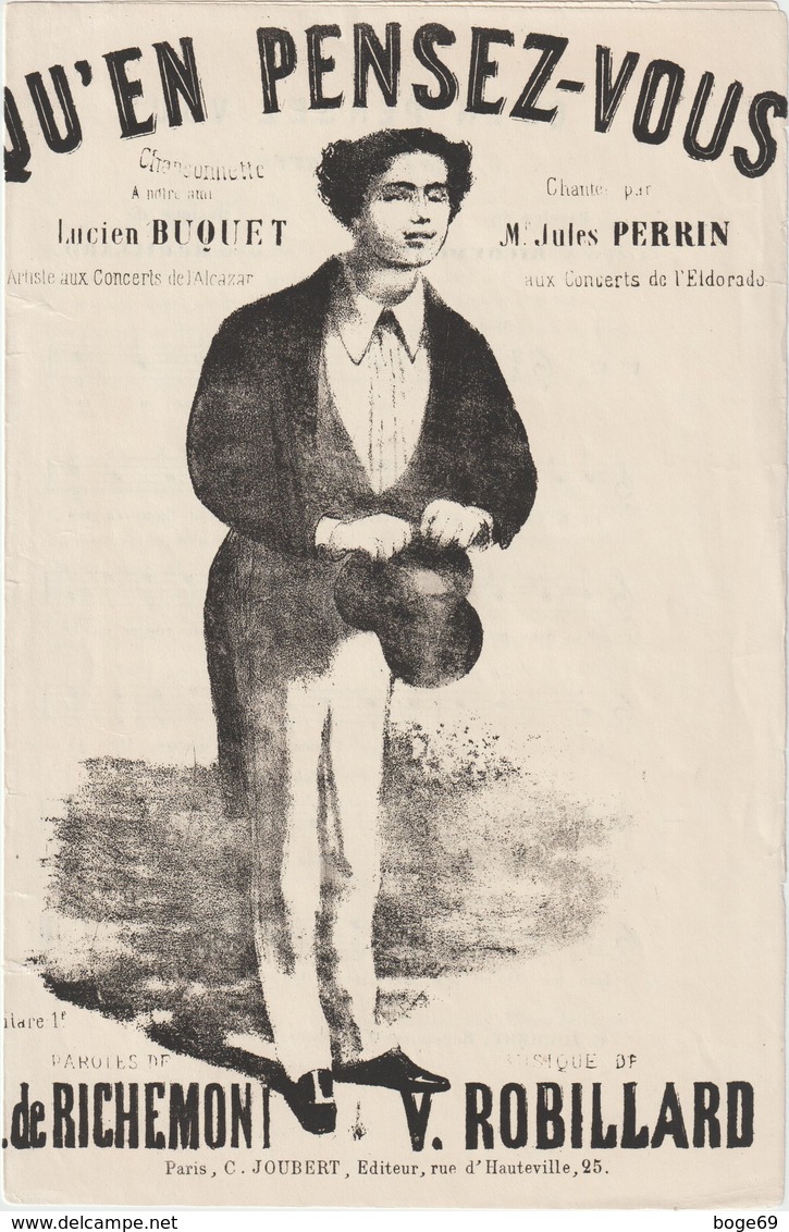 (GEO2)Qu'en Pensez-vous ?  JULES PERRIN , Paroles E DE RICHEMONT , Musique V ROBILLARD - Partitions Musicales Anciennes