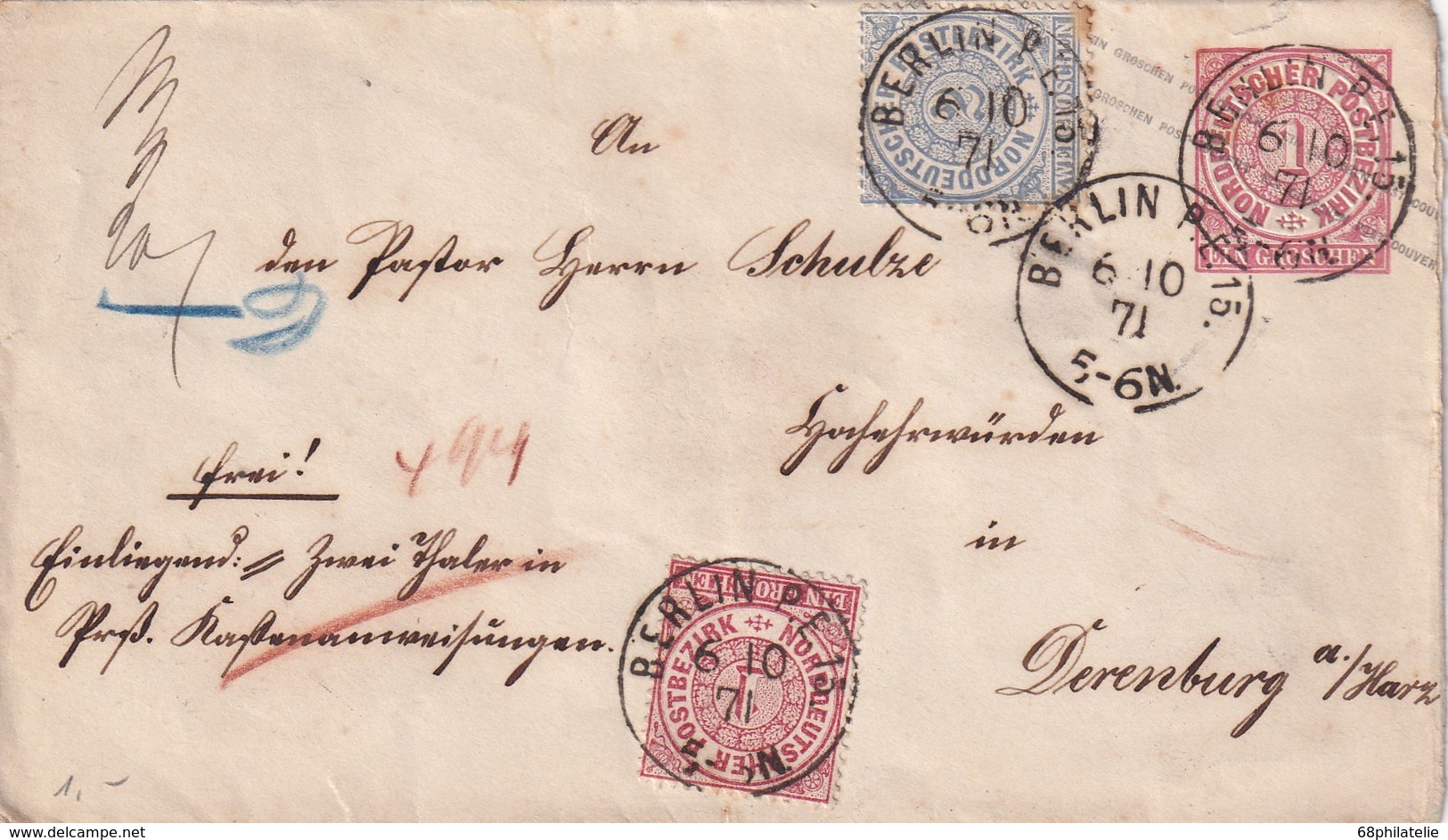 NORDDEUTSCHER BUND 1871   ENTIER POSTAL/GANZSACHE/POSTAL STATIONERY   LETTRE   DE BERLIN - Altri & Non Classificati