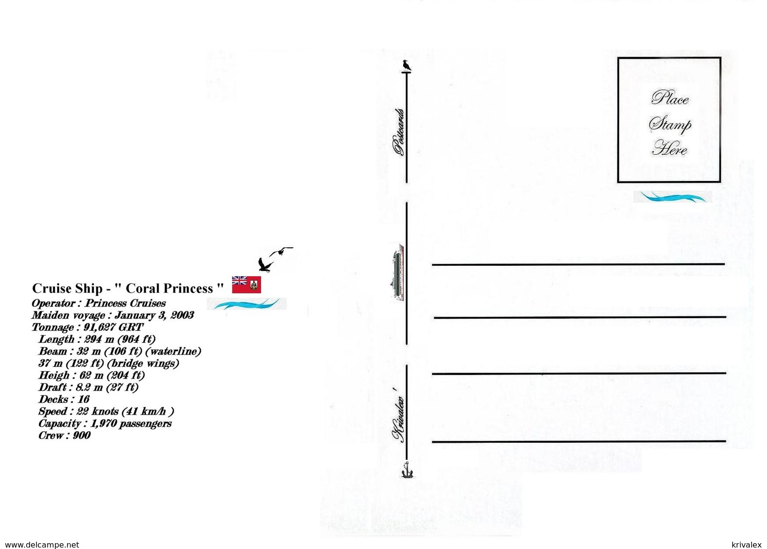 Ship Postcards - Passenger   Ship : "Coral Princess "   Read Description - Other & Unclassified