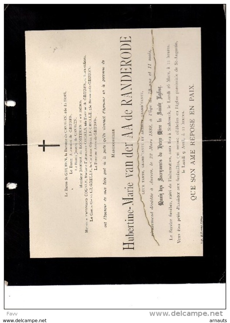Hubertine Vander Aa De Randerode °1809+Anvers 22/3/1888 Stabroek De Gruben Du Bois Barbou De Roosteren - Décès